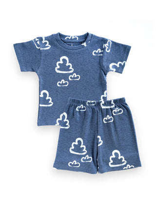 Cloud Print Unisex T-Shirt & Shorts Set for Babies - Kidulan