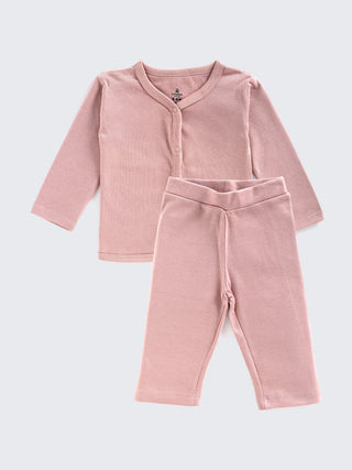 Soft Pink Unisex Full Sleeve Tee & Pant Set - Kidulan