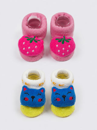 Baby Plush Rattle Socks Strawberry & Cat Design - Kidulan
