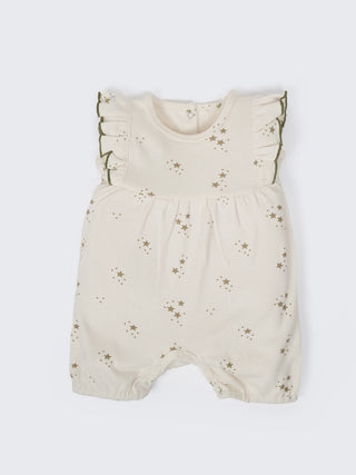 Baby Girls Star Print Cream Ruffle Sleeve Romper - Kidulan
