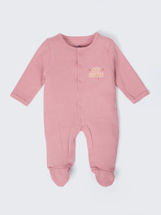 Unisex Solid Baby Sleepsuit - Pink - Kidulan