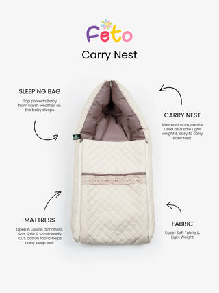 Baby Carry Nest – Quilted Cream Beige Soft Newborn Sleeping Bag - Kidulan