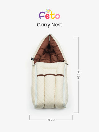 Baby Carry Nest – Quilted Beige & Brown Newborn Sleeping Bag with Extra Cushion - Kidulan