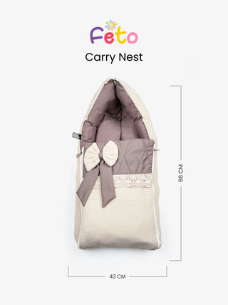 Baby Carry Nest – Quilted Beige & Mocha Soft Newborn Sleeping Bag with Bow Detail - Kidulan