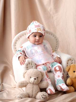 Flower & dot pattern in pink Baby bibs combo for baby boys & girls - Kidulan