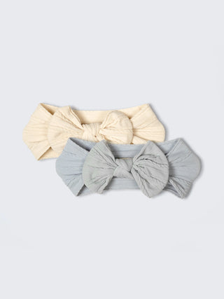 Soft Bow Baby Headband (2 - Color Set – Beige & Grey) - Kidulan