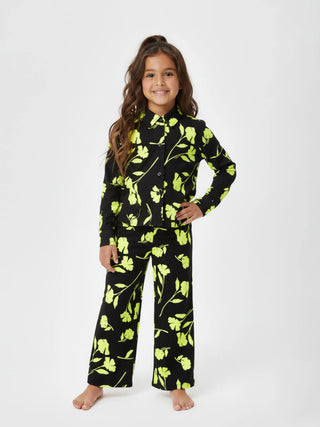Girls Black & Neon Floral Co - ord Comfy Set - Kidulan