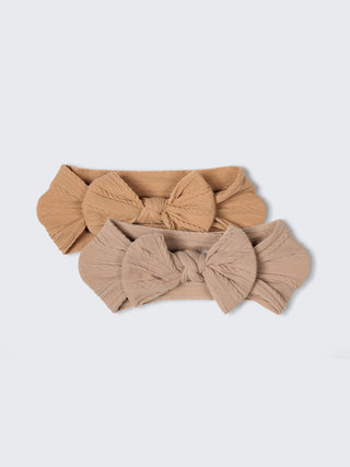 Soft Bow Baby Headband (2 - Color Set – Caramel Beige & Sand Beige) - Kidulan