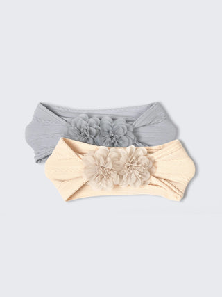 Floral Baby Headband (Pack of 2 – Grey & Beige) - Kidulan