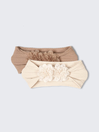 Floral Baby Headband (Pack of 2 – Nude Beige & Soft Ivory) - Kidulan