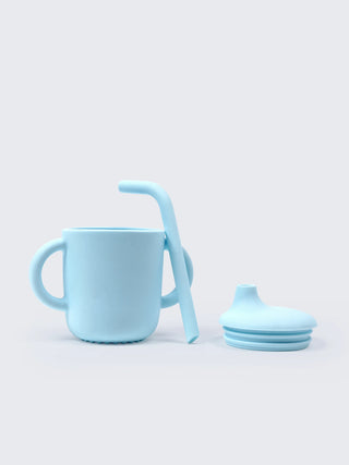 Silicone Training Sippy Cup with Straw & Handles – (Blue) - Kidulan