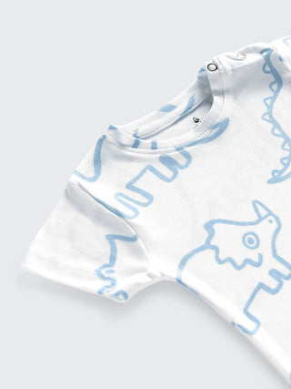 Baby Dino Print Cotton Unisex Half Sleeve Tee 2 pc - Kidulan