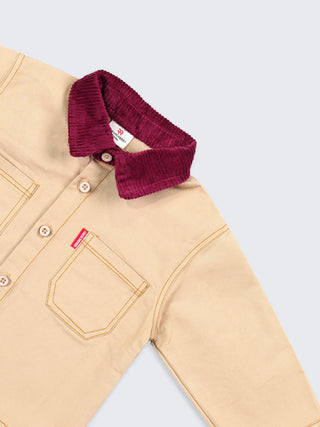 Beige Shirt with Graphic Back & Corduroy Collar - Kidulan