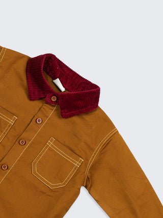 Boys Rust Shirt with Corduroy Collar & Back Graphic - Kidulan