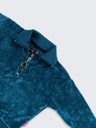 Half - Zip Textured Pullover for Boys Teal Blue - Kidulan