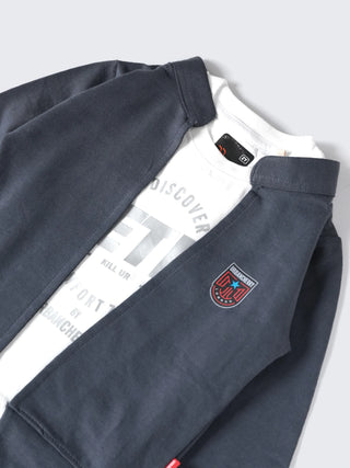 Navy Blue Jacket & Tee Layered Outfit - Kidulan