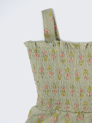 Floral Smocked Strap Baby Romper – Soft Cotton Summer Jumpsuit - Kidulan