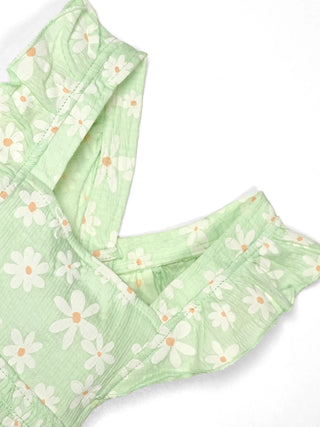 Daisy Bloom Frill Strap Baby Girl Romper – Soft Green - Kidulan