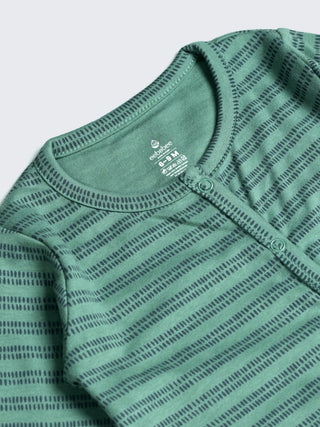 Green Striped Full Sleeves Unisex Baby Sleepsuit - Kidulan