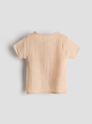 Unisex Baby Beige Organic Cotton Muslin Co - Ord Set - Kidulan