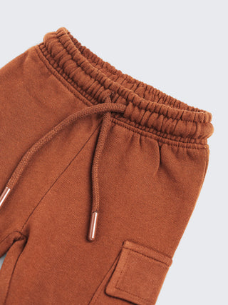 Eebabee Boys Solid Cargo Joggers - Rust Brown - Kidulan
