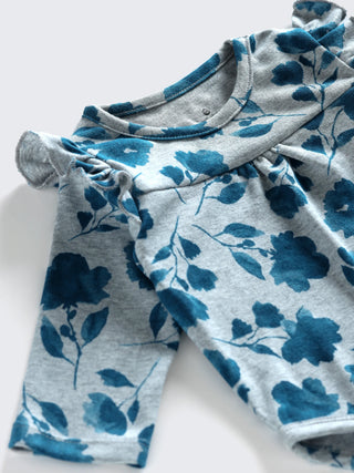 Blue Floral Full Sleeve Baby Girl Bodysuit - Kidulan