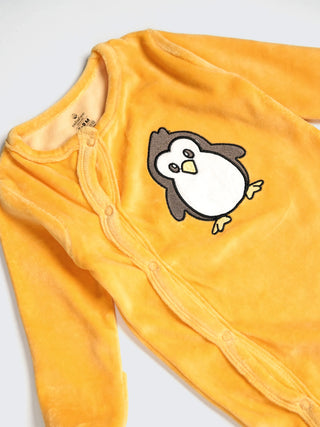 Viral Penguin Yellow Plush Footed Sleepsuit - Kidulan
