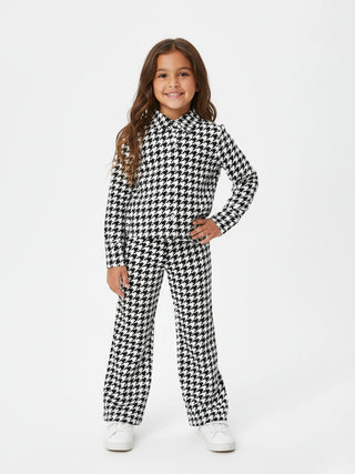 Girls Monochrome Houndstooth Comfy Co - ord Set - Kidulan