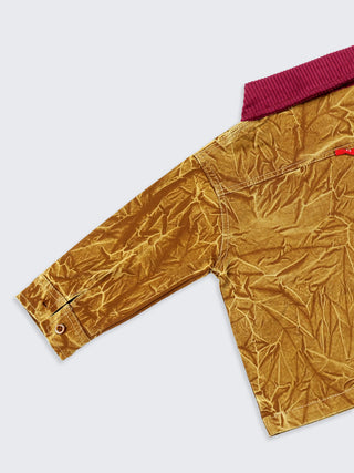 Boys Crinkled Golden Shirt with Red Corduroy Collar - Kidulan
