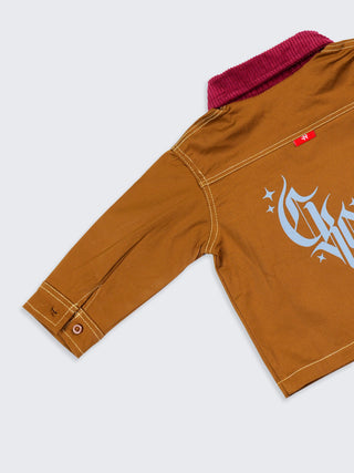 Boys Rust Shirt with Corduroy Collar & Back Graphic - Kidulan