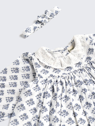 Vintage Floral Frock with Lace Collar & Bow Headband - Kidulan