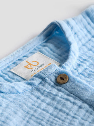 Baby Girl Organic Cotton Muslin Frill Top – Sky Blue - Kidulan