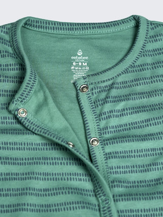 Green Striped Full Sleeves Unisex Baby Sleepsuit - Kidulan