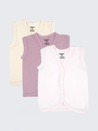 Baby Cotton Jabla Vest Set – Solid Pastel Sleeveless Front Open Baby Jabla Combo (3 Pieces) - Kidulan