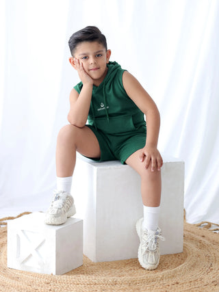 Boys Solid Sleeveless Hooded Set - Forest Edition - Kidulan