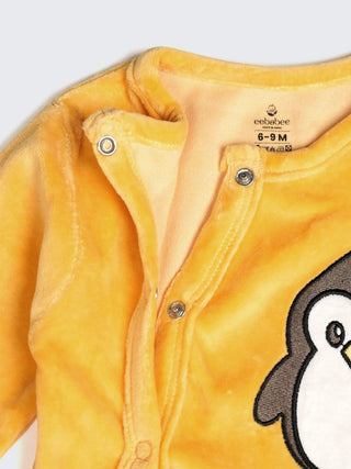 Viral Penguin Yellow Plush Footed Sleepsuit - Kidulan