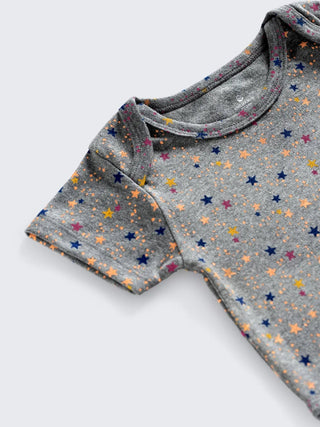 Starry Night Short Sleeve Unisex Baby Bodysuit – Grey - Kidulan