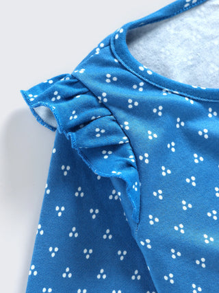 Blue Printed Baby Girl Sleepsuit with Frill Sleeves - Kidulan