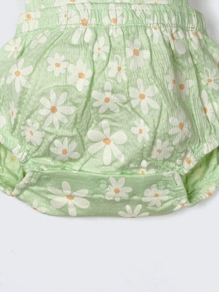 Daisy Bloom Frill Strap Baby Girl Romper – Soft Green - Kidulan