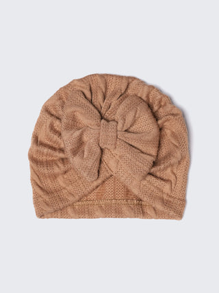 Knit Bow Turban Caps for Babies – Set of 2 (Neutral Shades) - Kidulan