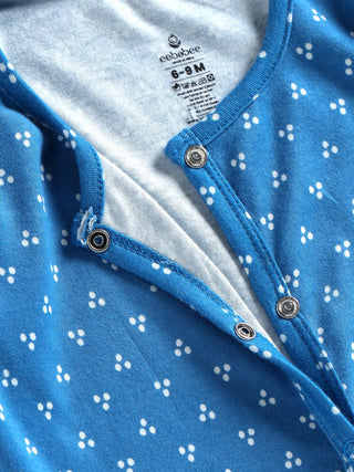 Blue Printed Baby Girl Sleepsuit with Frill Sleeves - Kidulan