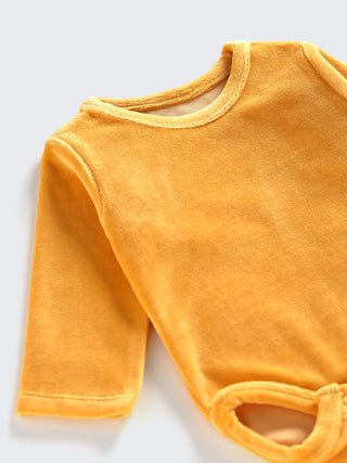 Solid Yellow Unisex Bodysuit with Smiley Bib Set - Kidulan