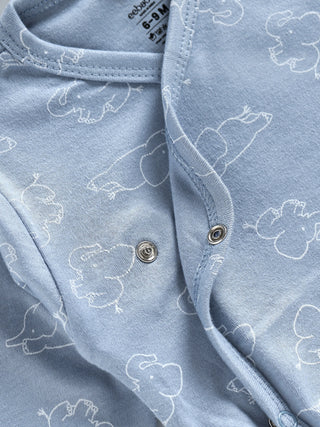 Blue Elephant Print - Kimono Style Unisex Bodysuit & Pant - Kidulan