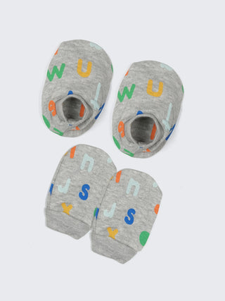 Alphabet Print Baby Mittens & Booties Set (2 Pairs) - Kidulan