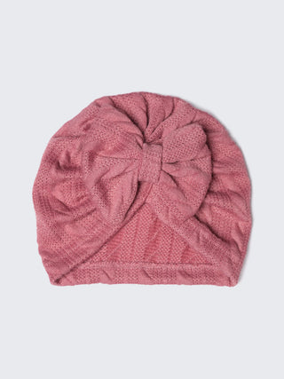 Soft Knit Turban Cap for Babies – Pink & Cream (2 - Piece Set) - Kidulan