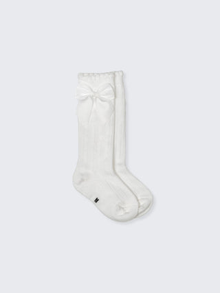 Baby Girl Knee - High Ribbed Socks with Bow – White - Kidulan