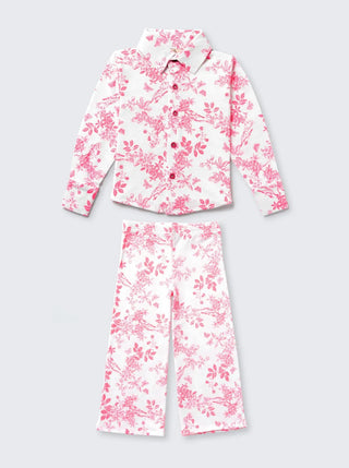 Girls Pink Floral Print Comfy Co - ord Set - Kidulan