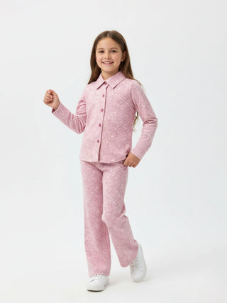 Pink Petal Printed Comfy Co - ord Set for Girls - Kidulan