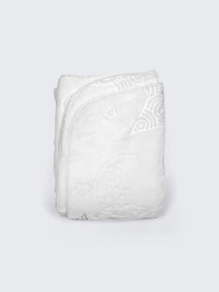 White Soft Baby Swaddling Blanket – Plush Receiving Blanket with Star & Moon Embossed Design - Kidulan