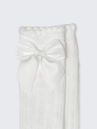Baby Girl Knee - High Ribbed Socks with Bow – White - Kidulan
